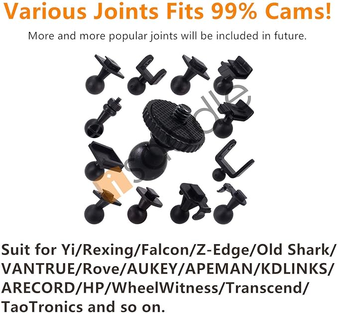 Dash Cam Sun Visor Mount Holder/w Various Joints for Yi/Rexing/Falcon/Z-Edge/Old Shark/VANTRUE/Rove/AUKEY/APEMAN/KDLINKS/WheelWitness/Transcend/TaoTronics (99% On-Dash Cameras Suitable)