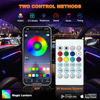 Jushope Interior Car LED Strip Lights, Acrylic LED Lights for Car with Dynamic Dreamcolor Chasing, Ambient Lighting Kits Music Sync Wireless APP and RF Remote Control (8 in 1)