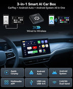 AI Box for Factory Wired CarPlay, Wireless CarPlay & Android Auto Adapter with Netflix, YouTube & TikTok, Full Android Car Video Box with 4G LTE, GPS, Dual Bluetooth and Dual-Band WiFi