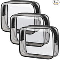 PACKISM Clear Toiletry Bag - TSA Approved Toiletry Bag 3 Pack Same Medium Size, Quart Size Bag Travel Makeup Cosmetic Bag, Carry on Airport Airline Compliant Bag, Black