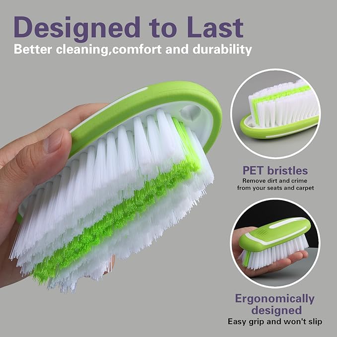 Carpet Cleaning Brush & Upholstery Brush Set, Hard Bristle Carpet Scrub Brush, Rug Brush, Couch Cleaner Brush, Fabric/Leather Detail Brush for Car, Home & Outdoor Furniture (Green)