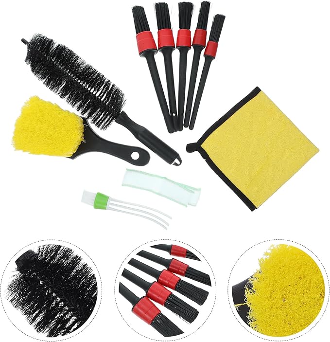 Ipetboom 9pcs Car Wheel Cleaning Brush Set, Auto Detailing Brushes for Tires, Dashboard, Air Vents, and Exterior Surfaces, Soft Bristle Kit for Vehicle Interior and Exterior Care