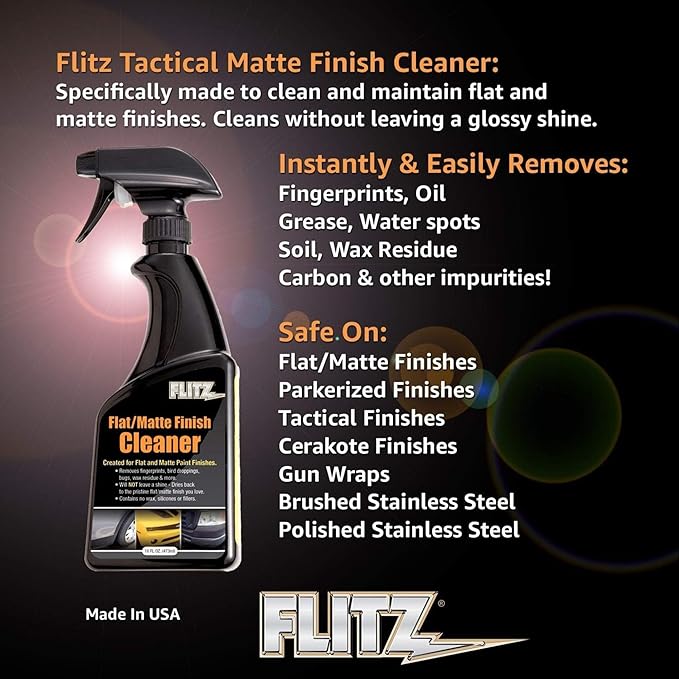 FLITZ Flat Matte Finish Cleaner - 8oz Bottle of USA-Made Vinyl Wrap Spray to Easily Remove Grease, Wax, Dust, & More - Quick Drying Matte Paint Cleaner - Ideal for Cars, Motorcycles
