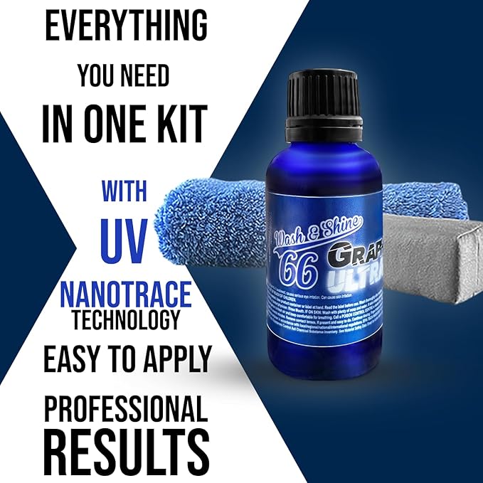 Wash&Shine 66 Graphene Ceramic Coating UV Nanotrace – High Gloss Hydrophobic Paint Protection for Cars, Motorcycles, Trucks, RVs, Boats – Easy DIY Application UV Nanotrace Technology 1fl oz