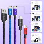 Multi Charging Cable [2Pack 5FT],Nylon Dual IP 4 in 1 Charging Cable, Multiple Charger Cord with IP/IP/Type C/Micro Port, Compatible with Most Cell Phones/Tablets and More