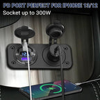 Cigarette Lighter Socket 12 Volt USB Outlet: PD 20W C and QC3.0 Car Port Aluminum Metal 12V Plug, 150W Charger Panel with Power Switch LED Voltmeter for Marine Boat RV Golf Cart