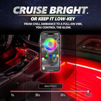 OPT7 Aura Pro 6PC Double LED Interior Strip Lights with APP & Remote Control, Multicolor Mode, Sound Active Inside Ambient Lighting Kit, Truck SUV RV Footwell Floor Decor, 12V Car Charger