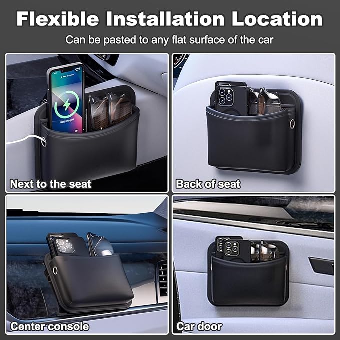 2Pcs Car Side Pocket Organizer, Strap Mini Storage Bag for Cell Phone, Wallet, Key, Glasses, Multifunctional Car Organizer Accessories for Car Seat, Door, Window, Console, 7 * 4.3 * 2.2inch