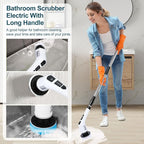 Electric Spin Scrubber with 7 Replaceable Brush Head，Shower Scrubber with Long Handle,7 in 1 Cordless Cleaning Brush，Power Shower Scrubber for Bathroom, Tub, Tile, Floor, Kitchen, Window,Black