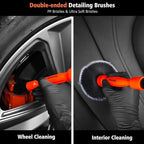 YeewayVeh 4PCS Car Wheel Cleaning Kit, 2-Size Bendable Microfiber Wool Wheel Brush Set, Tire Brush, Double-Ended Detailing Brush, Soft Non-Metallic Rim Cleaner Brushes for All Wheel Types