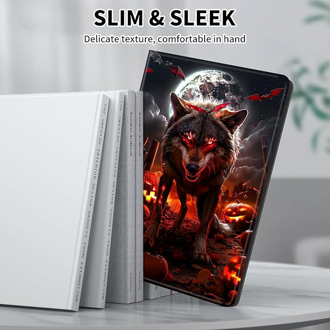 for Kindle Paperwhite Case,6.8" Kindle Paperwhite 11th Generation Case and Kindle Paperwhite Signature Edition,Leather Slim Adjustable Stand Cover with Auto Wake/Sleep,Halloween Night Wolf