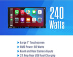 JENSEN J3CA7W-BUC 7-inch Certified Apple CarPlay Android Auto Wired or Wireless | Double DIN Touchscreen Car Stereo Radio | Bluetooth | Backup Camera Included | USB Playback & Charge