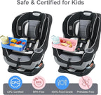 [Pink+Blue] Car Seat Snack Tray for Toddlers - 3 Inch Cup Holder Fits Most Sippy Cups & Straw Bottles with Dip Well, Mess-Free Square Kids Travel Tray Road Trip Essentials, Blue & Pink