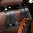 CoBak Extra Wide Car Seat Back Hooks, Premium Stitched Leather Headrest Hangers with Wide Slot Structure, Universal for Any-Width Purses, Handbags, Bags (2 Pack), Carbon Fiber Black