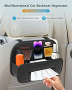 FLORICH 5-in-1 Car Backseat Organizer, Premium Leather Headrest Seat Back Storage Pocket with Cup Holder, Foldable Hanging Car Tissue Holder 1 Pack