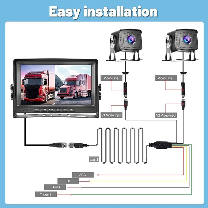 9 Inch DVR Car Monitor Dual Backup Camera Kit HD 1080P Night Vision IP69 Waterproof Rear View Cam 2 Split Screen Back Up Camera Kit for Car/Truck/Trailer/RV/Pickup 12-35V with 32G SD Card