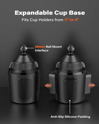 APPS2Car Heavy Duty Magnetic Cup Phone Holder Mount | Aluminum Arm | Dual Ring N55 Magnets | Fits 3"-4" Cup Holders, 20mm Ball Joint | Compatible with MagSafe iPhone, Samsung, Smartphones