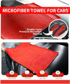Extra Large Microfiber Twisted Car Drying Towel, Red and Grey, Ultra Absorbent, 24 * 36 Inches, One-Swipe Drying, for Car Exterior