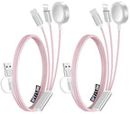 2Pack Multi Charging Cable Cord for Travel Essentials,Apple Watch Charger,iPhone Charger,[3-in-2] Type C/Lightning Cable Portable Designed for iWatch,iPhone 17-8,Galaxy S25-21,AirPods,iPad-1.5M Pink