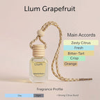 Llum Grapefruit Hanging Car Air Freshener – Luxury Automotive Perfume Diffuser 10ml (0.34 fl oz), Long-Lasting Fragrance, Alcohol-Free Non-Toxic Car Scent, Glass Bottle With Wood Cap & AC Vent Clip