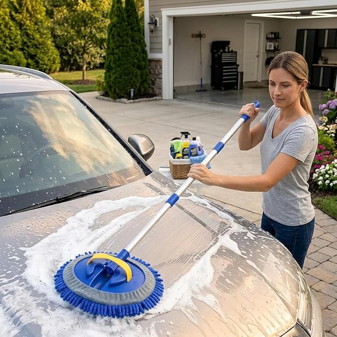 TORVA 41" Car Cleaning Brush with Telescopic Handle Aluminum Alloy Long Rod, Chenille Microfiber Car Wash Mop for Washing Caravan Van Truck Boat RV Roof, Soft Head Duster Clean Product
