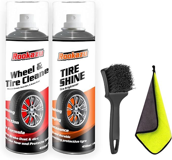 Wheel & Tire Cleaning Kit - 2 Pack 14 oz Bottles,Car Wheel Cleaner Tire Cleaner Spray Brake Dust Remover for Aluminum Chrome Rims Tire Shine Applicator Wet Tire Dressing Tire Wax