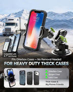 Heavy Duty Truck Phone Mount, Aluminum 360° Rotating Anti-shake Suction Cup Phone Mount, 14.5" Long Arm Metal Windshield Phone Holder for Car Truck Semi, Fits Thick Cases F-150 Silverado RAM Kenworth