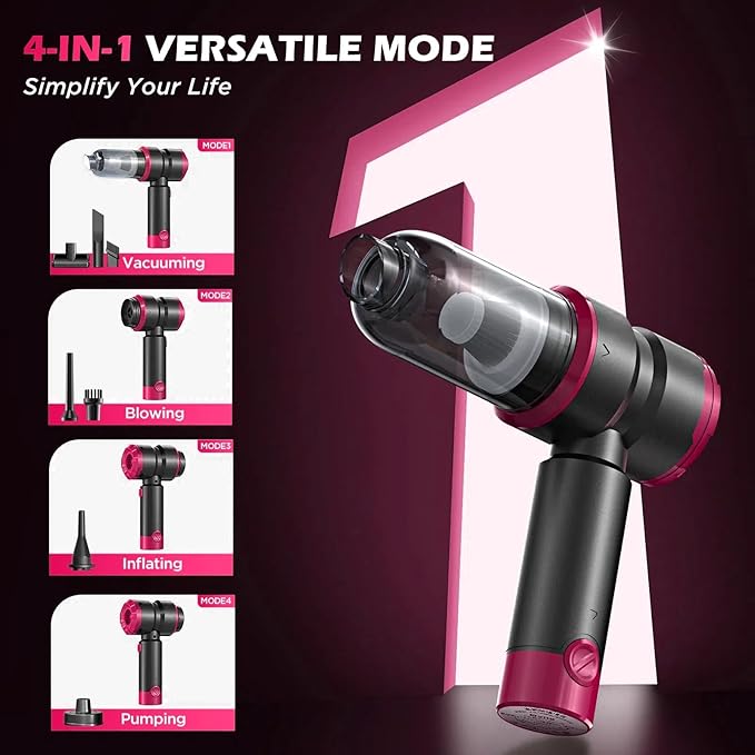 Handheld Car Vacuum Cleaner, 4-in-1 Cordless Rechargeable Mini Vacuum with Air Duster – Quickly Clean Crumbs, Pet Hair & Crevices in Car, Office, Home. Ideal for Commuters & Office Workers (Green)