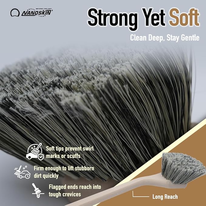 Nanoskin Professional 20 Inch Angled Brush with Salt & Pepper Polystyrene Bristles - Car Detailing and Cleaning Tool for Auto, Boat, RV Exterior & Wheels | Acid/Detergent Resistant, Ergonomic Handle