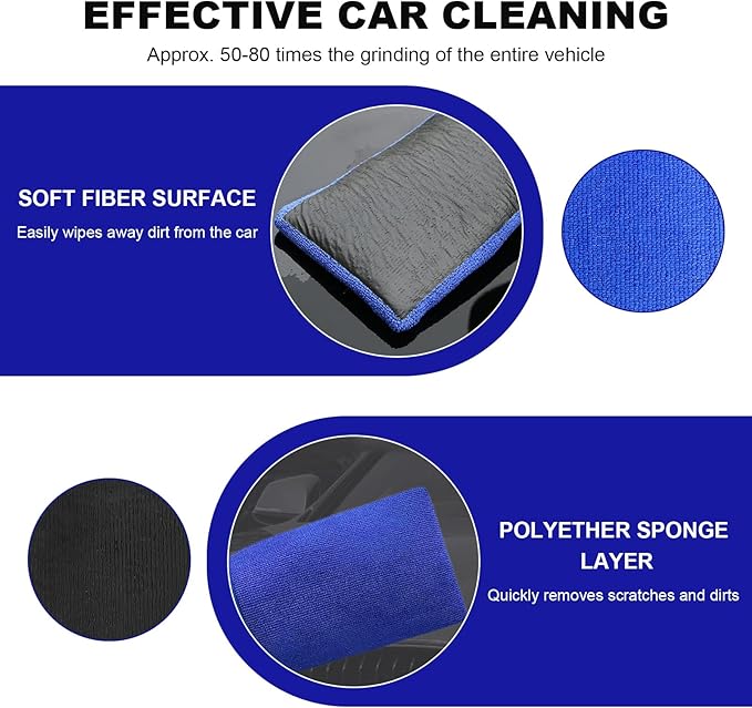 2 PCS Clay Mitt, Scratch-Free Microfiber Clay Bar Alternative Mitt Car Detailing Glove, Car Cleaning & Polishing Tool Clay Eraser Mitt for Paint Glass Wheels, Car Accessories (Blue)