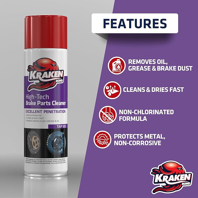 KRAKEN BOND Non-Chlorinated Brake Parts Cleaner Spray, Instant Removal, Fast Drying, 12.3fl oz - 2 Pack