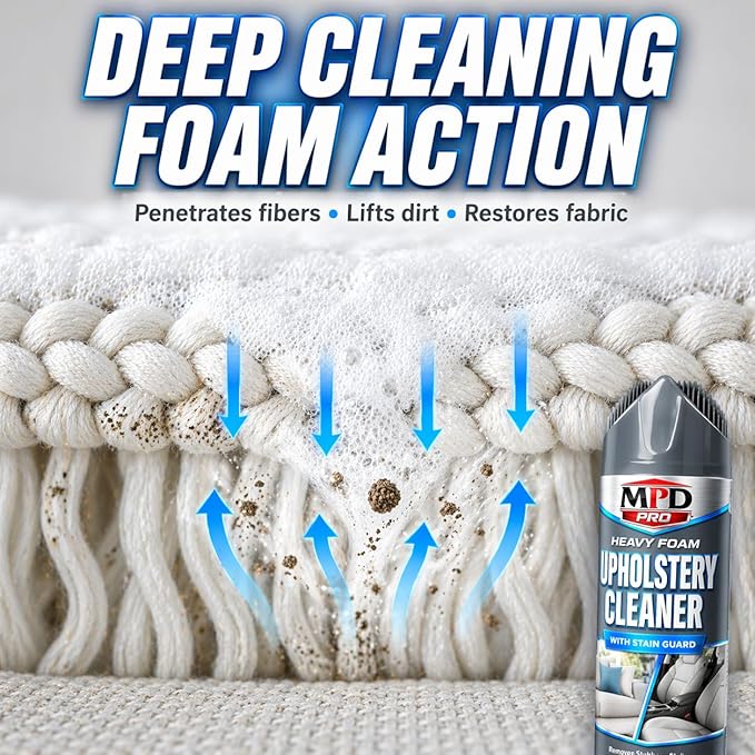MPD PRO Heavy Foam Upholstery Cleaner with Stain Guard – 22 oz | Deep Cleaning Foam for Upholstery, Fabric & Carpets | Prevents Spills from Penetrating Fibers - Pack of 1