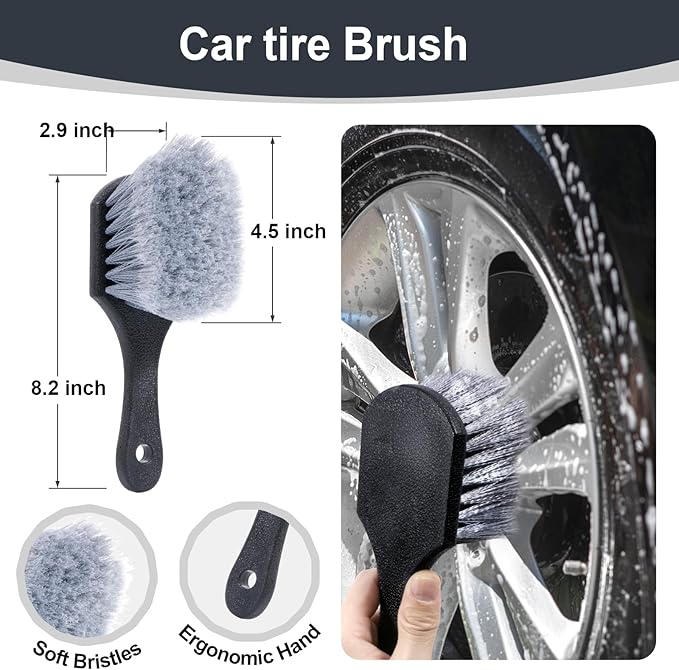 UNIMEIX Tire Shine Applicator Brush Kit Large Vegan Tire Shine Brush with Storage Stand for Vehicles Tire Shine Polish Wax and Car Interior Cleaning