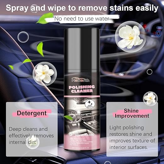 Polishing Cleaner Car Interior, Ultra-fine Spray Water Free Cleaning, Car Interior Polishing Spray for Interior Detailing Rubber Leather