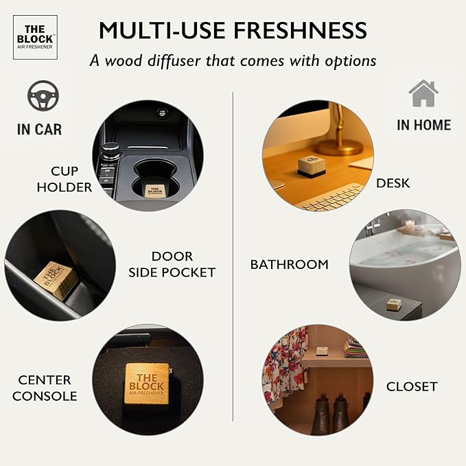 The Block - Wooden Car Air Freshener & Odor Eliminator - Long Lasting 30+ Day Scent - Car & Home Use - Fresh Gift Idea - Made in USA - Very Cherry
