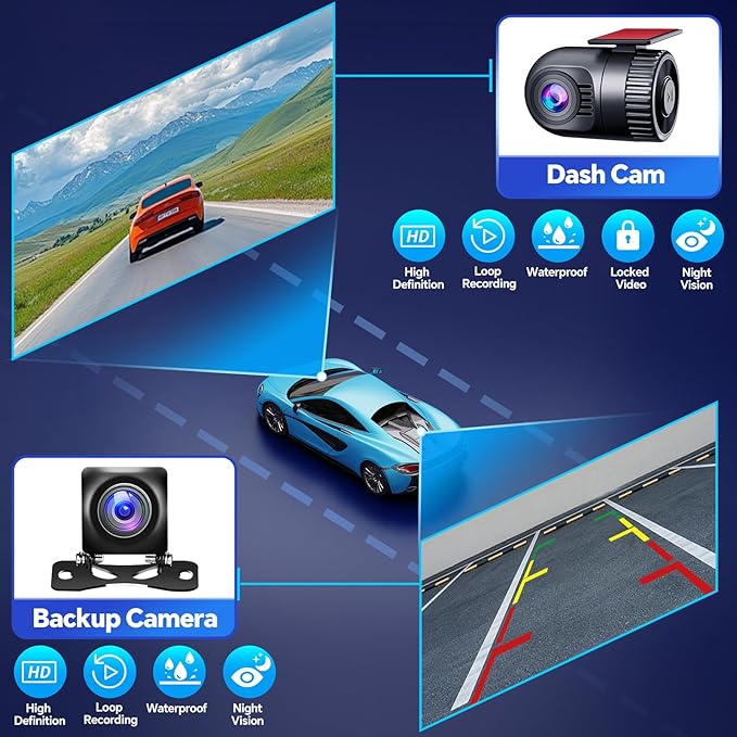 SJoyBring QLED Double Din Car Stereo with Dash Cam & Backup Camera, Wireless Apple CarPlay & Android Auto, Bluetooth, 4.2-Ch 2 Subwoofers Outputs, 7 inch Touchscreen, MirrorLink, FM/AM Radio