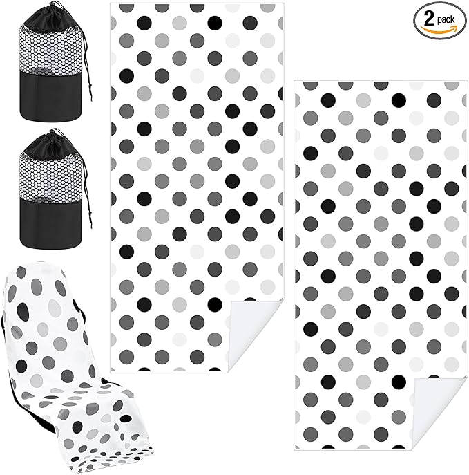Hahafelt 2 Pack Car Seat Towel Covers with Storage Bag, 63 x 32 Inch Universal Non Slip Waterproof Sweat Protector for Car Truck, Gym Swimming Running, Machine Washable (Black and Gray Dots)