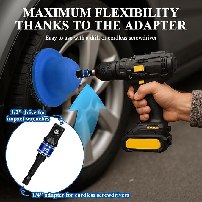 Wheel Hub Grinder Car Wheel Hub Cleaning Brush with 150mm Grinding Wheel Rust Grinding/Cleaning Rotor/Wheel Surface Polish Clean for Cordless/Air Drill (Blue)