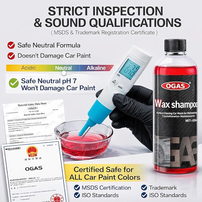 Car Wash Soap High Foam, pH Balanced Car Shampoo with Wax, Concentrated Auto Cleaning Liquid for Scratch-Free Wash, Shine & Paint Protection, for Foam Cannon & Bucket Wash (500ml)