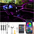 Car Interior Strip Lights, 3 in 1 Multicolor RGB Car Ambient Lighting Kit, 4m Fiber Optic EL Neon Tube Light, DIY Mode Music Sync RF Remote Control + APP Control DC 12V