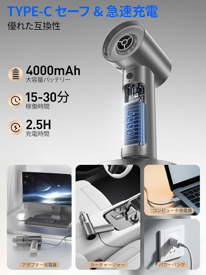 Mini Car Vacuum Portable Cordless with LED Light, 12000PA Powerful Suction, 80W High Power, One-Click Empty, Dual Hepa Filter, Car Vacuum Cleaner & Air Duster for Home, Desk, PC, Keyboard