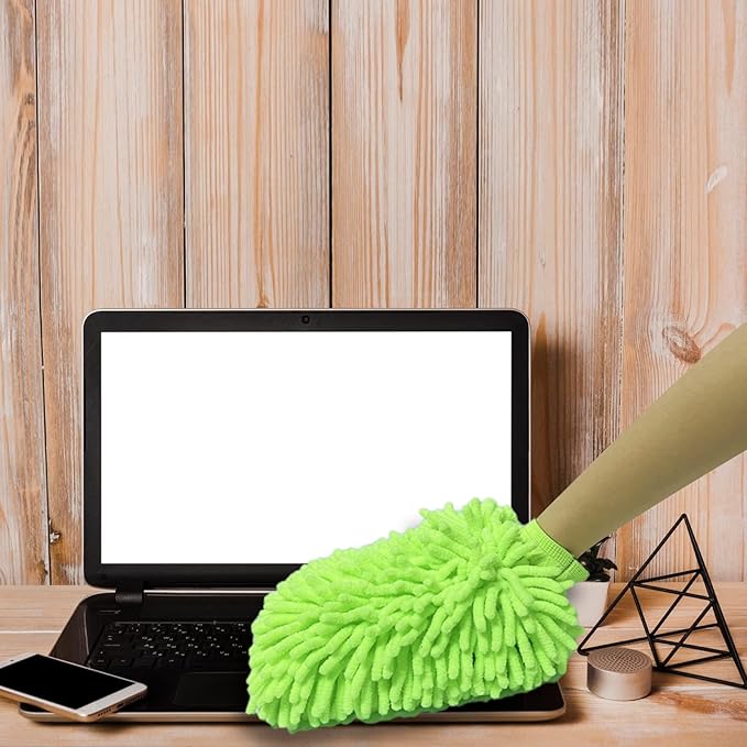 Car Wash Mitt, Chenille Car Washing Glove, Microfiber Mitt Scratch Free, Double-Sided Thickened Gloves (Orange/Green,4P)