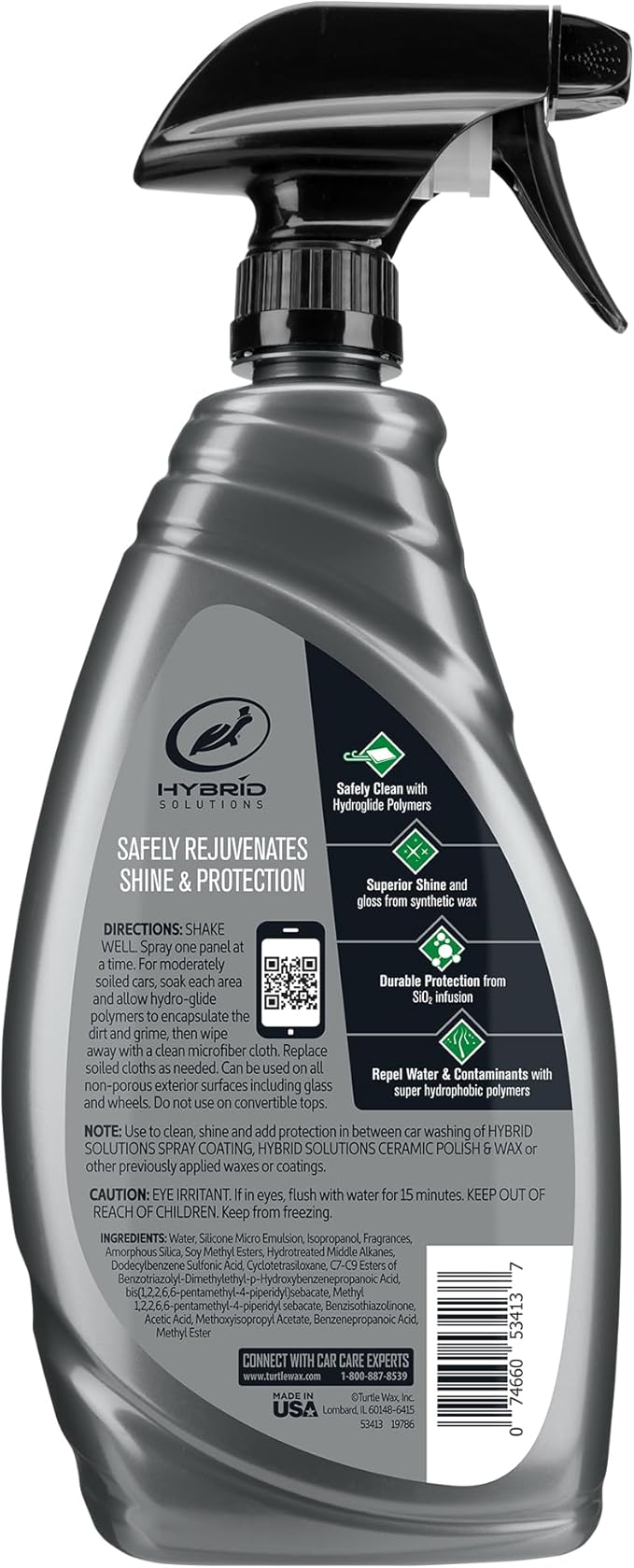 Turtle Wax Hybrid Solutions Ceramic 3-in-1 Car Detailer, Waterless Car Wash, Long-lasting HydrophobicWax Protection and High Gloss Shine, Safe For All Exterior Surfaces, 32 oz (Pack of 2)