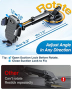 YRU True Military-Grade [360° Rotation Suction] 2026 Ultimate Car Phone Holder Mount 【90+LBS Safest Strongest & Patent Certs】 Dash Windshield Vent for iPhone 17 16 Pro Max Speaker Stands, Gloss Black