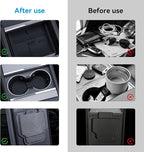 Center Console Organizer Tray for Tesla Model Y Juniper 2025-2026 & Model 3 Highland 2024-2026 - Tesla Accessories Storage Double Layer Tray Silicone Non-Slip Surface, Cup Holder & Camera Cover