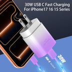 Phone 17 16 15 Charger Fast Charging,30W USB C Phone 17 16 15 Pro Max Charger Block&10FT Long Type C Cable Cord for i.Phone 17/17 Air/17 Pro/17 Pro Max/16/16 ProMax/15/15 Pro Max,Purple Gradient