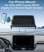 Car Phone Holder for Toyota RAV4 2019-2025 Accessories Apply to 7/8 Inch Touch Screen 15W Fast Wireless Charger Screen Fixed Clip Cell Phone Mount with Dashboard Storage Tray