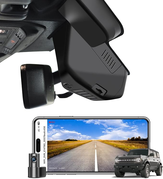 Mangoal Front 4K & Rear 1080 Dash Cam Fit for Ford Bronco 2025 2026(Model B), Does Not Fit Ford Bronco Sport, WiFi & App, 128GB Card