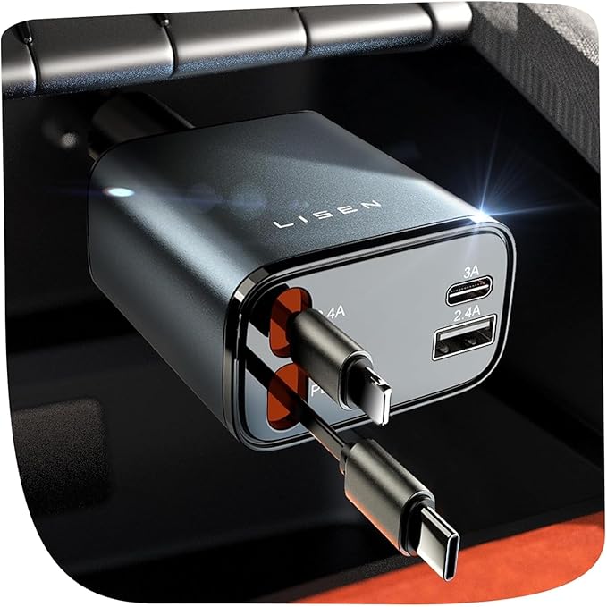 LISEN Retractable Car Charger, Gifts for Mothers Day, Upgrade 84W Car Charger USB C Fast Charge, 2026 Unique Car Accessories for Mom Dad Him Her Men Women, for iPhone 17 16 15 14 13