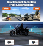 CAMECHO Motorcycle Dash Cam Front and Rear, IP67 Waterpoorf Dual Dash Camera with 32GB Card, 3" HD Car Camera with G-Sensor, Night Vision, Loop Recording, Dashcam for Motorbike, Motorsports